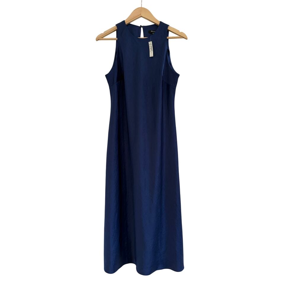 NWT Madewell Satin Sleeveless Midi Dress Womens Size 4 Blue Event Formal Gala